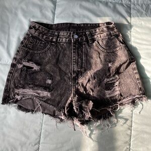 Shein Black Acid Wash High Waisted Jean Shorts